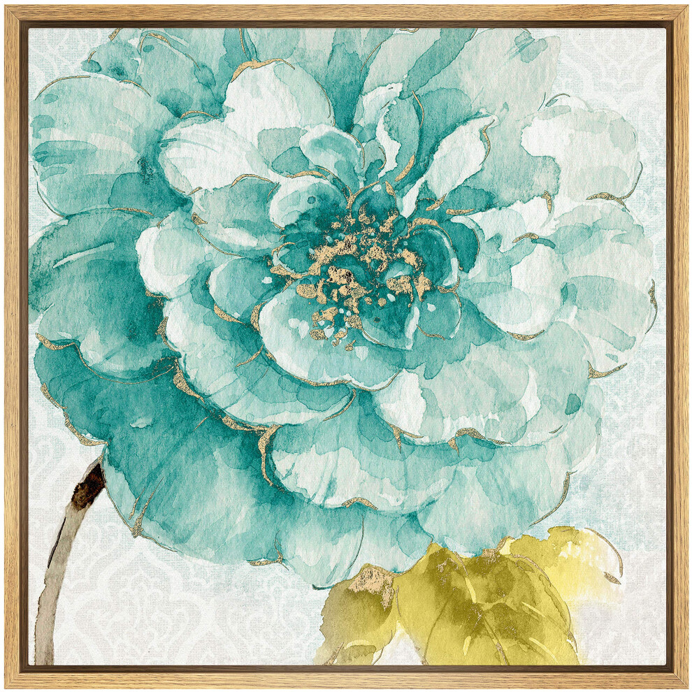 Impression sur toile encadr   e SIGNWIN, art mural,    illet bleu sarcelle avec feuilles vertes, plantes florales, aquarelle, art moderne, gros plan