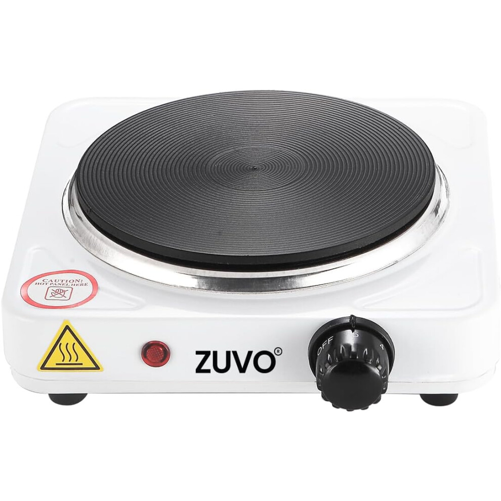Zuvo 1500W Single Hot Plate Portable Cast Iron Stove Hob With Adjustable Thermostat For Cooking White