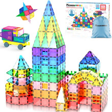 PicassoTiles 101pc blocs de construction de carreaux magnétiques avec Base de voiture cordon de transport sac