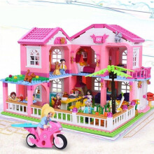 Maison de ville, grand jardin, Villa, château, blocs de construction, ensembles de figurines de princesse, amis,
