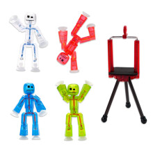 Zing Stikbots, ensemble de 4 figurines d'action posables Stikbot transparentes et trépied de téléphone portable,