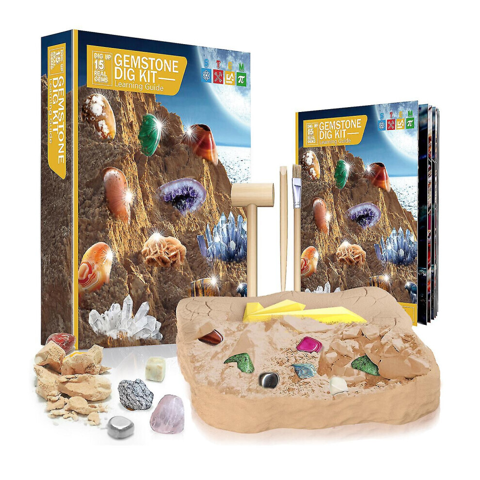 Mon Premier Kit De Fouille – Déterre 15 Pierres Précieuses Et Cristaux Authentiques (œil De Tigre, Pyrite, Améthyste) – Outils Inclus