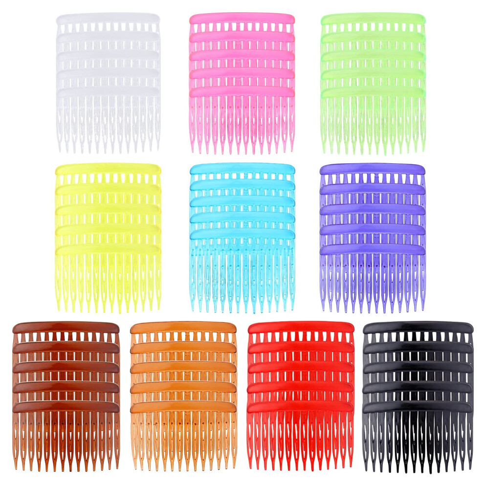 Lawie Lot De 50 Petits Peignes à Cheveux LatéRaux En Plastique Transparent, Blanc, Noir, Coloré, 14 Dents, Barrettes à Cheveux Coulissantes Pour-image