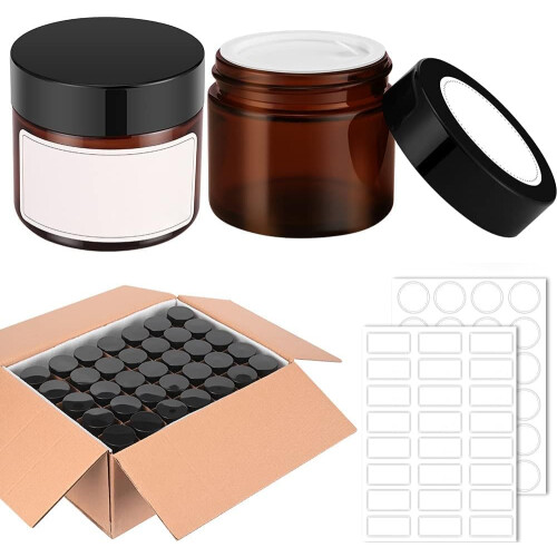 2 oz Round Amber Glass Jars Bumobum 70 pack Cream Jars with Black Lids ...