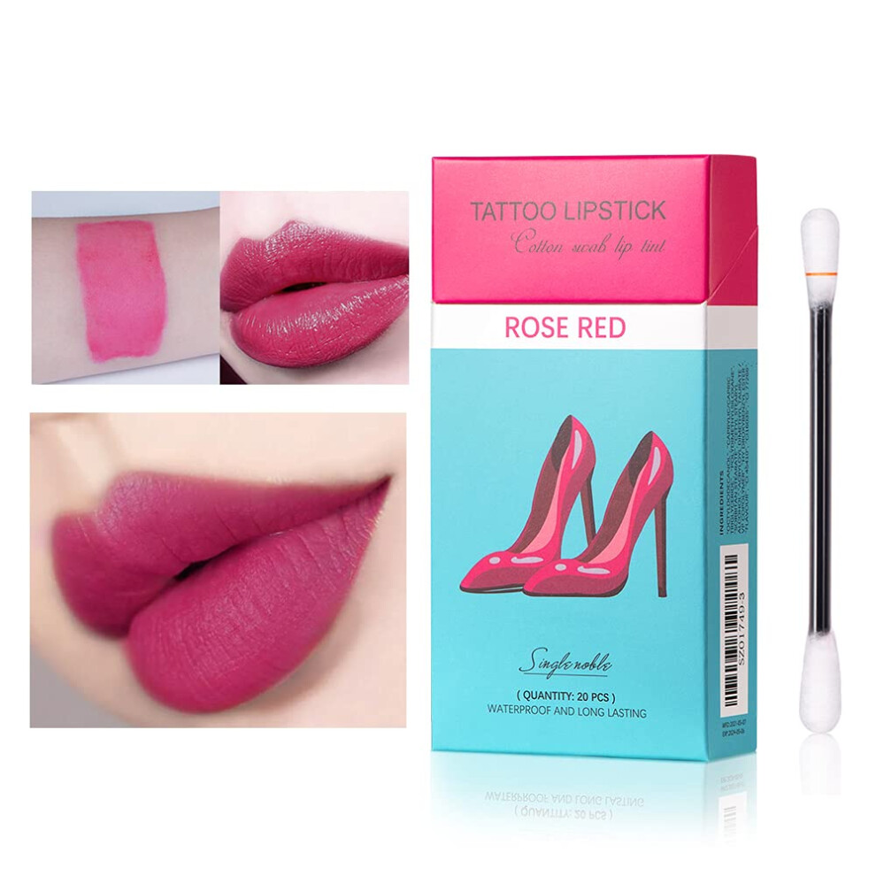 Lakerain Red 20 Pieces/Box Cigarette Lipstick Cotton Swab Lipstick Durable Waterproof Liquid Non-Stick Tattoo Lipstick Portable Lip Tint (03 Rose )