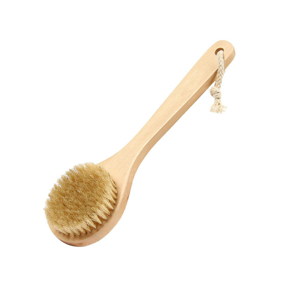 Natural 10" Wooden Bristle Body Bath Brush Massager Shower Back Scrubber Spa