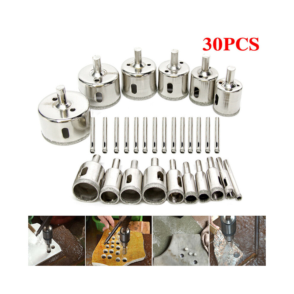 30-Piece Diamond Hole Saw Drill Bit Set For Glass, Tile, Ceramic & Marble Â Diamond-Coated Holesaws For Precise, Clean Holes 697666560759