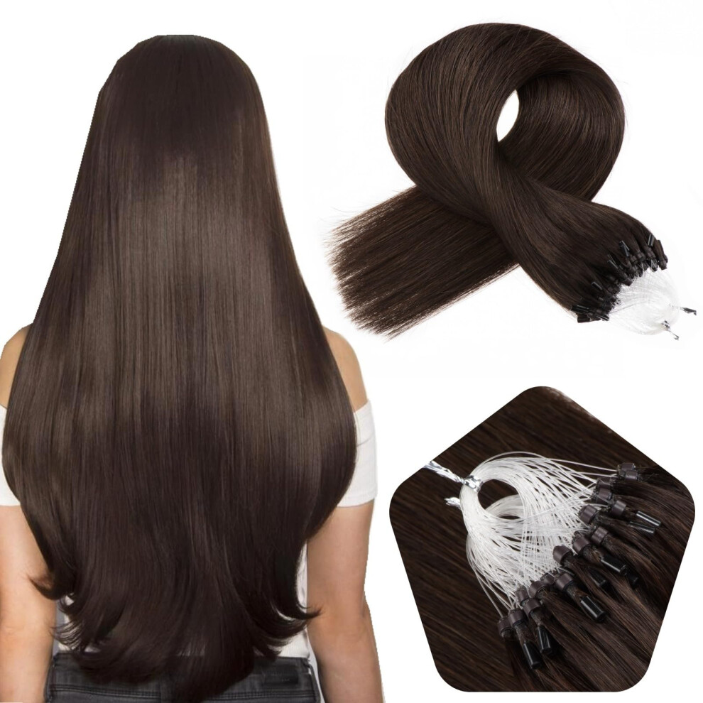 Jinyisong Unisex Brown Microlink Hair Extensions Remy Hair 1G/Strand Dark Hair Extensions Real Human Hair 50G Micro Ring Loop Human Hair For Women 18 Inch 2 Dark Brow