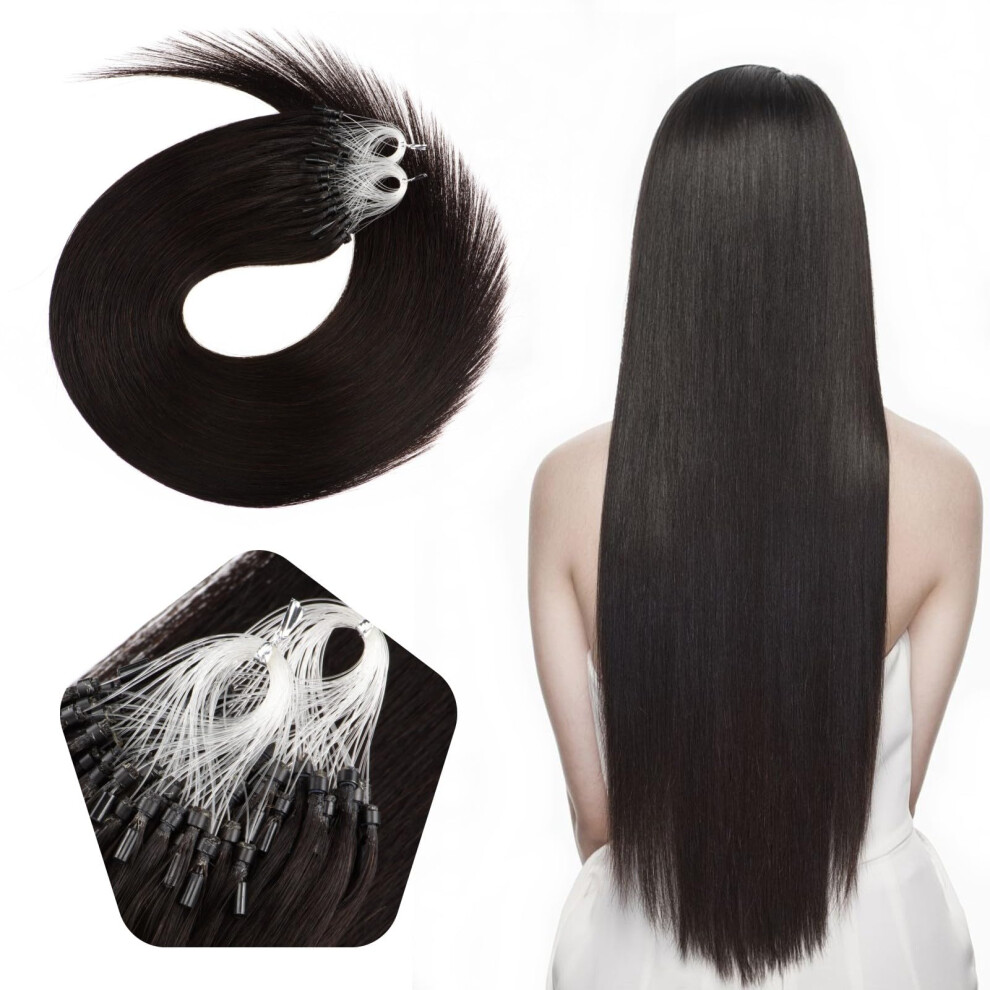 Jinyisong Unisex Black Natural Micro Bead Hair Extensions Real Human Hair Microlink Hair Extensions Bead In Extensions Hair 20 Inch #1B Microloop Human Hair 1G/S 50G