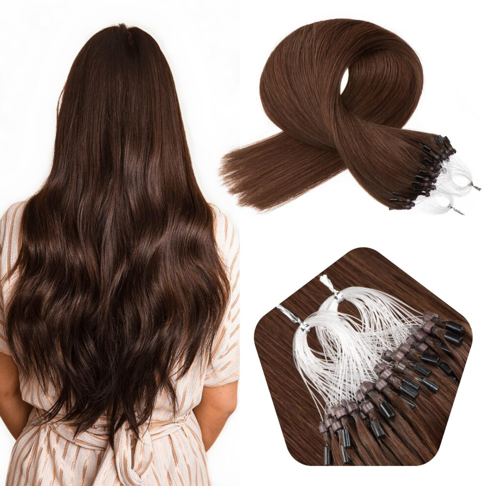 Jinyisong Unisex Brown Micro Bead Hair Extensions Real Human Hair Micro Loop Hair Extensions Human Hair 18 Inch 1G/S Invisible Micro Extensions 50G Micro Loop Extensio