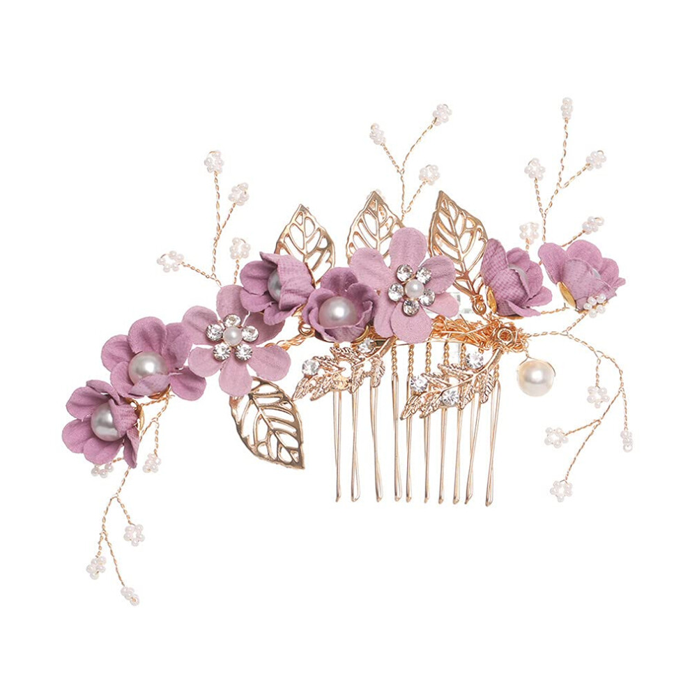 Pettine Laterale Per Capelli Da Sposa E Sposa, Con Fiori E Perle, Accessori Per Capelli Vintage Da Sposa Per Donne E Ragazze (Viola)-image