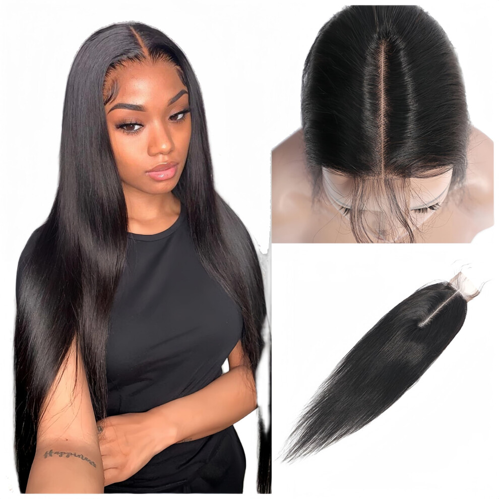 Czrleaty Unisex Not,Specified Brazilian Straight Hair 2X6 Transparent Lace Closure With Baby Hair Deep Middle Part 2X6 Closure Remy Human Hair Swiss Lace Closure Kim K 2X6