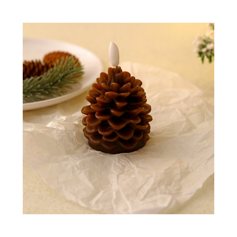 (Brown) Pinecone Flameless Christmas Pinecone Candle Light Decoration Interior Gift