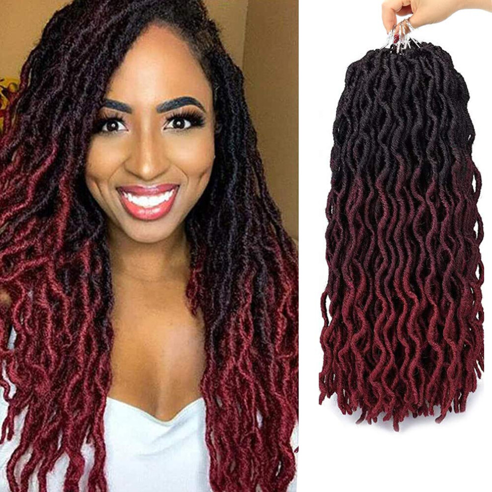 Eliza Unisex 18 Inches Wavy Gypsy Locs Ombre Soft Locs Crochet Hair 6 Packs Goddess Faux Locs Crochet Hair African Roots Synthetic Braiding Hair Extensions F