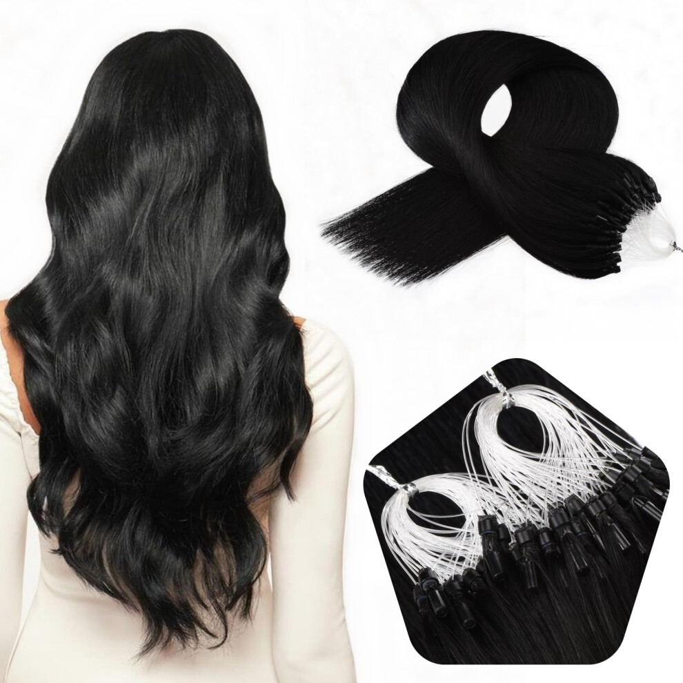 Jinyisong Unisex Black Micro Loop Hair Extensions Remy Hair 1G/Strand Micro Extensions Link Human Hair 50G Extensions Human Hair Natural Straight Jet 14 Inch #1
