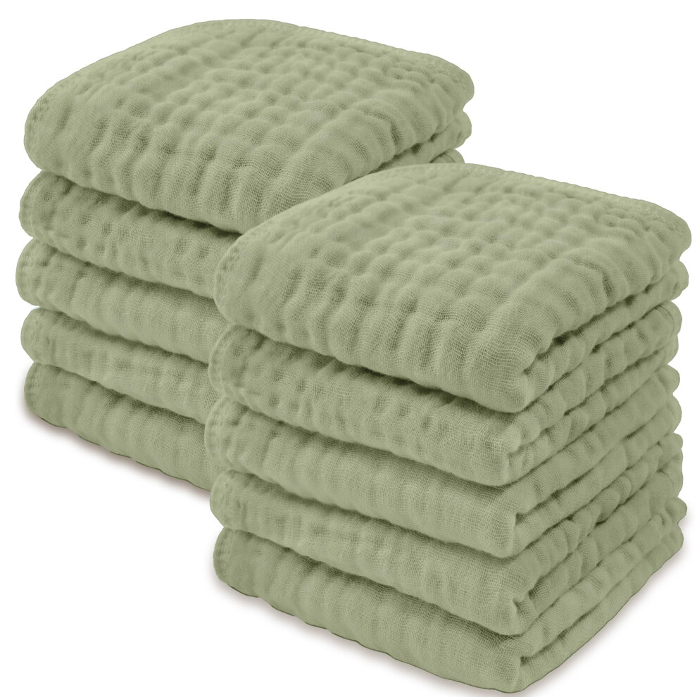 Muslin Baby Washcloths 10 Pack - Soft 6-Layer Cotton Wash Cloths For Sensitive Skin - 10X10 Large Gentle Absorbent Infant Essentials Comfy Cubs