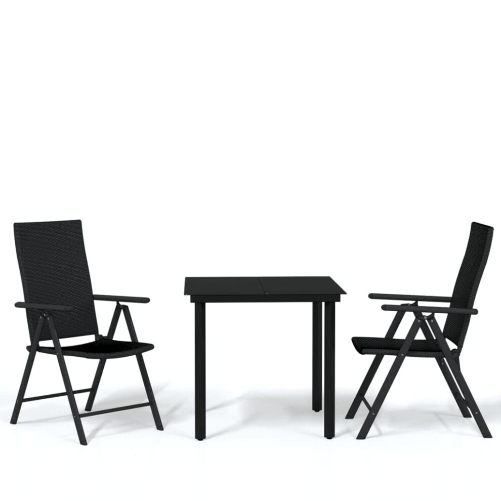 Vidaxl Patio Dining Set - 3 Piece Black Outdoor Table And Reclining Pe Rattan Chairs