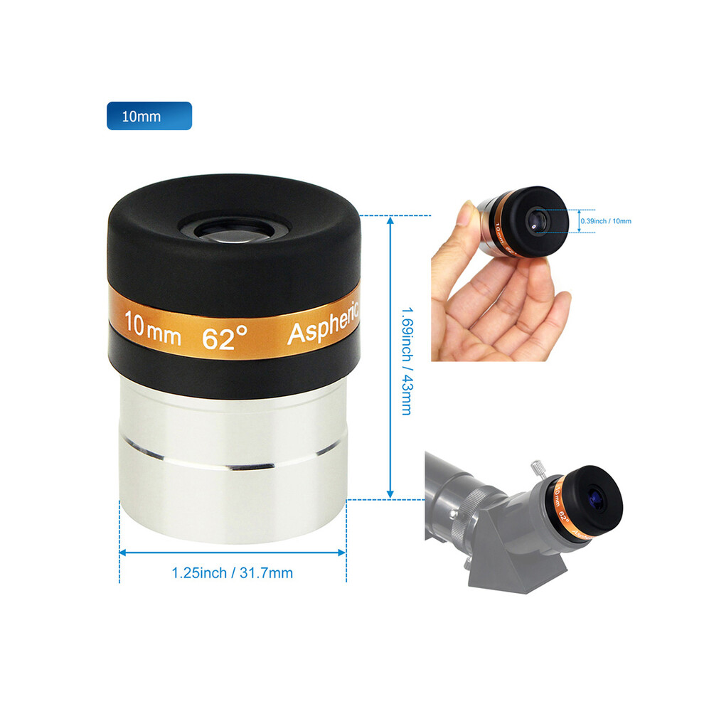 (10Mm) Skyoptikst Astronomical Telescope Eyepiece 1.25'' 4Mm/10Mm/23Mm 62 Degree Wide Field Of View Aspheric Lens 9438795340956
