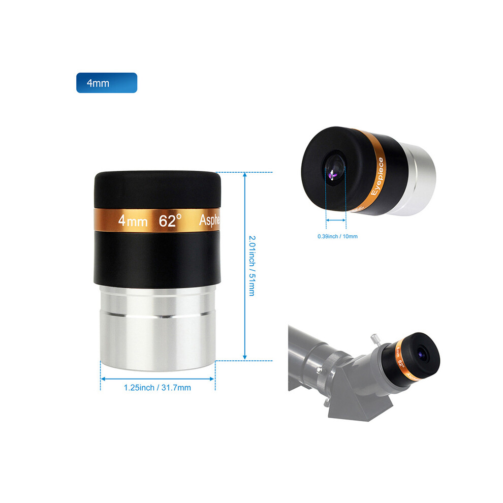 (4Mm) Skyoptikst Astronomical Telescope Eyepiece 1.25'' 4Mm/10Mm/23Mm 62 Degree Wide Field Of View Aspheric Lens 9438795340970