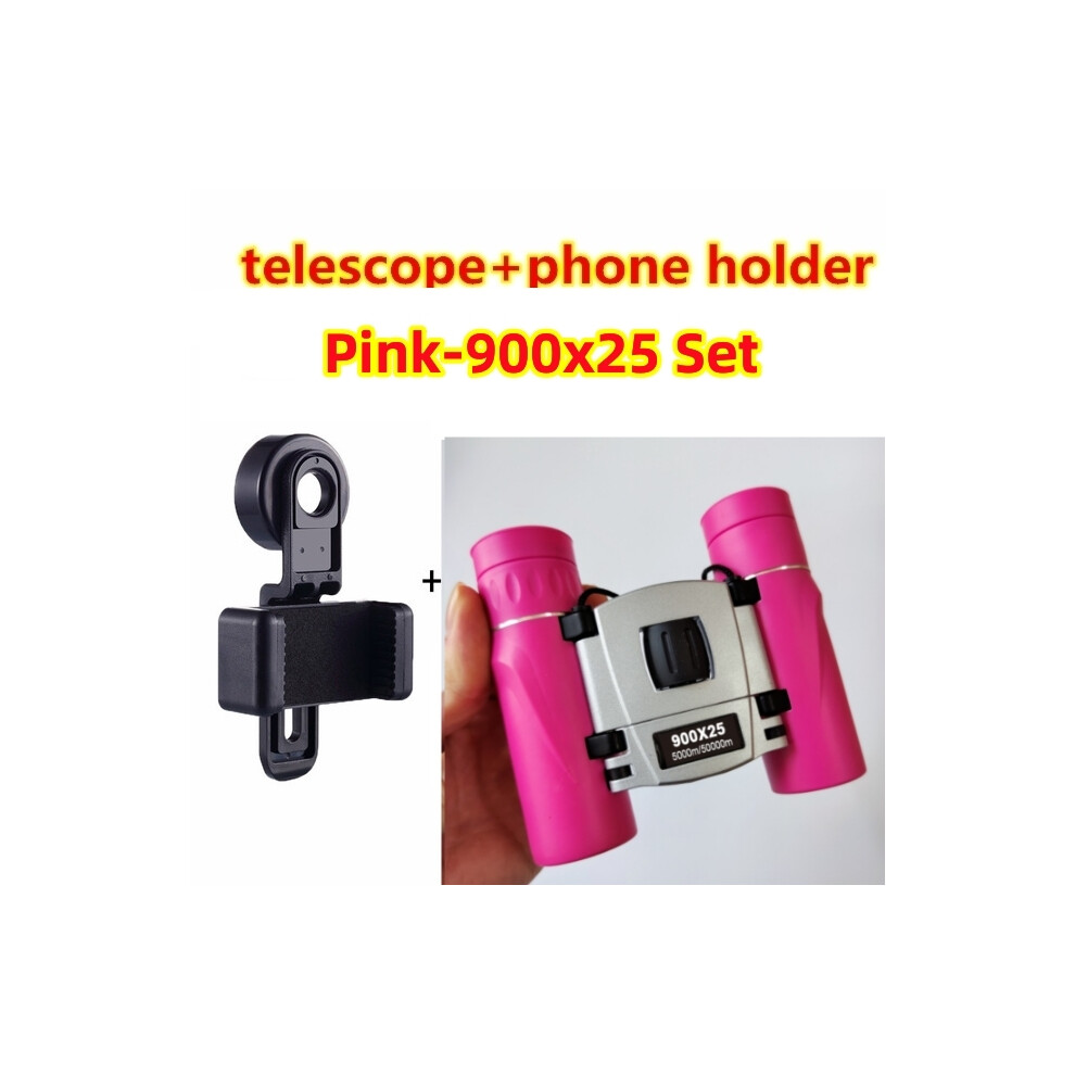 (-900X25 Set) Binoculars Hd Portable Long Range Professional Spyglass Monocular Telescope Bak4 Fmc Compact Optics For Outdoor Hunting Hiiking Pink 9438795356124
