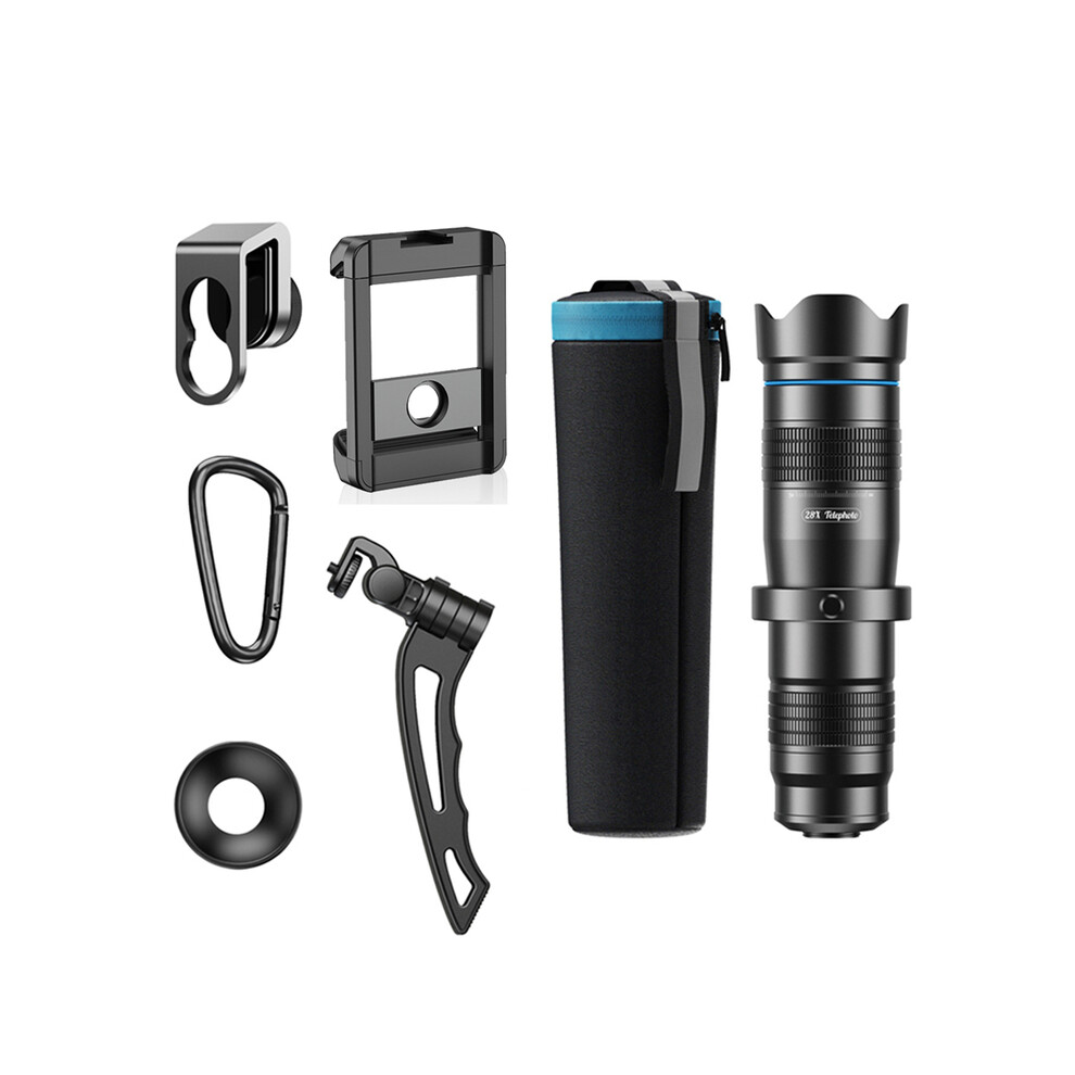 (Tripod And F001) 28X Hd Phone Zoom Telephoto Lens Professional Monocular Telescope Lenses With Selfie Tripod For Iphone All Smartphones 9438795350177