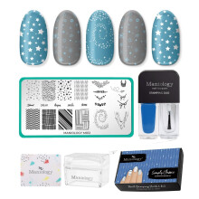 Kit de d   marrage pour l'estampage des ongles Maniology (tampon pour vernis, top coat et carte grattoir) (Simply Classic)