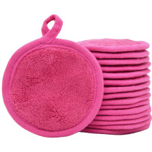 Bloomsesame Genanvendelig makeupfjerner puder 16 Pack Microfiber Cleansing Facial Rounds Wipes Face Eyes Lips (3,5 tommer mørk lyserød)