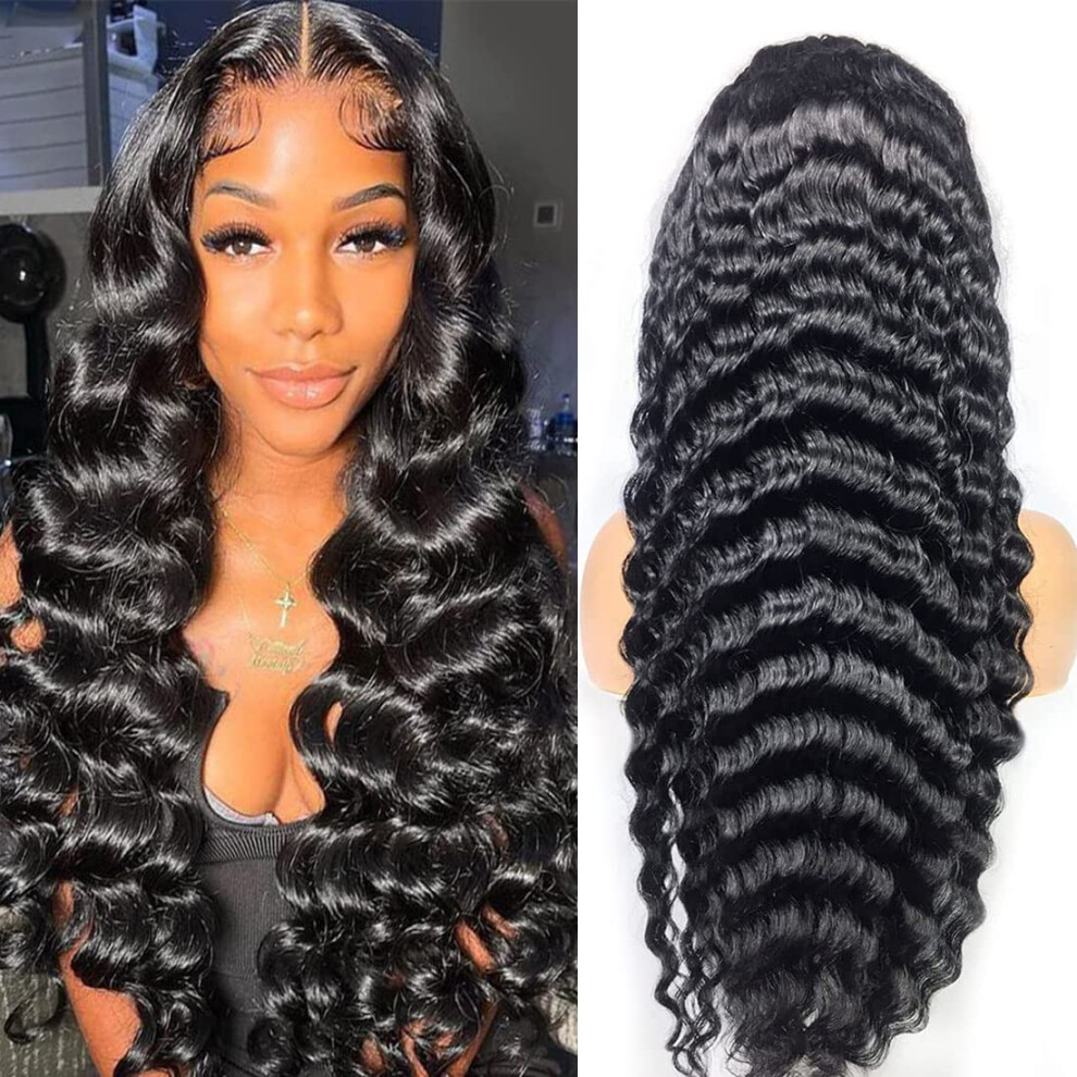 Uesoels Unisex Not,Specified Lace Front Wigs Human Hair Loose Deep Wave Lace Front Wigs 13X4 Transparent Lace Frontal Wigs Pre Plucked With Baby Hair 180 Density Brazilian