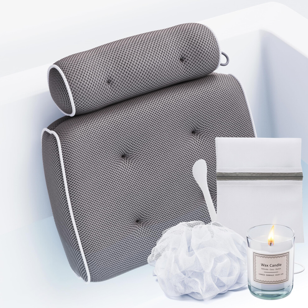 Coussin de bain de luxe SunSerenity pour baignoire - Accessoire de bain relaxant - Coussin de bain pour la t  te et le dos,   ponge non parfum  e, sac