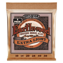 Corde per chitarra acustica Ernie Ball Earthwood Extra Light Phosphor Bronze, confezione da 3, calibro 10-50 (P03550)