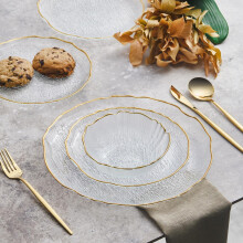 Karaca Milanda Gold Glass Dinnerware Set for 4 People, 12 Pieces, Transparent Gold