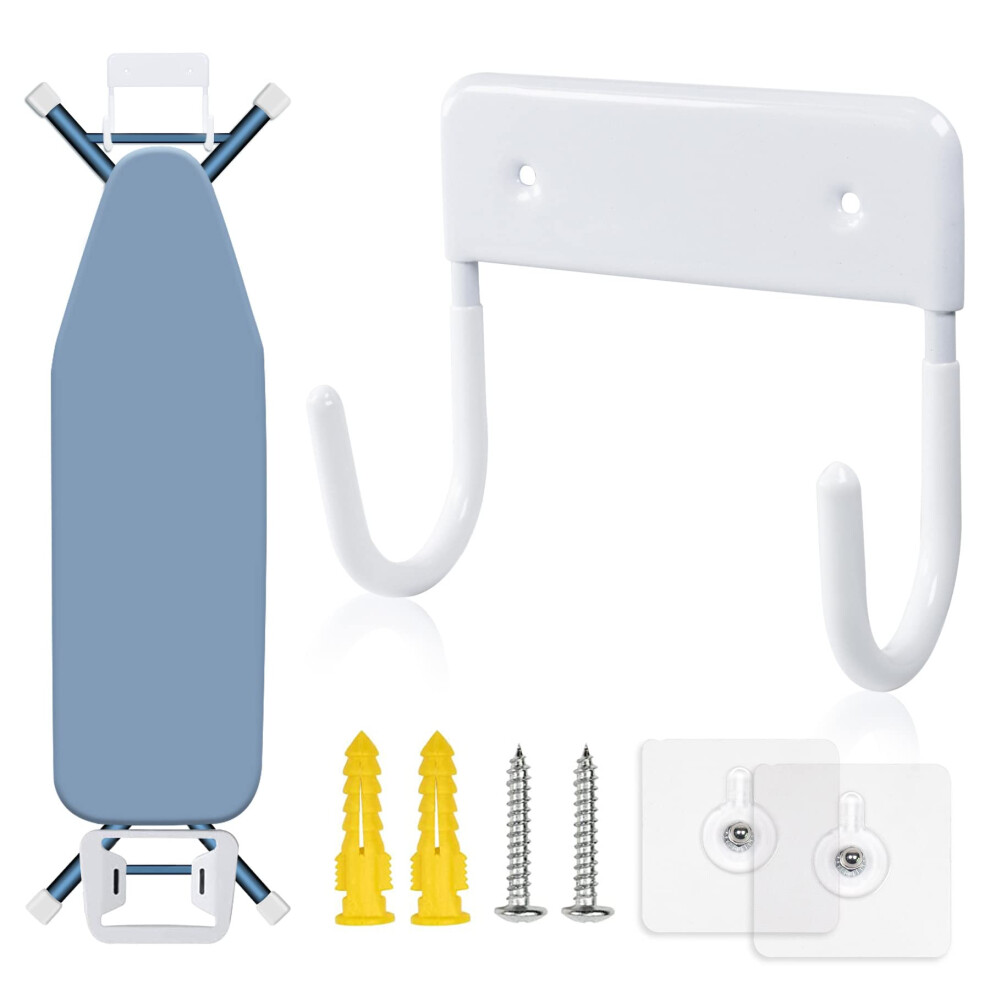 Pensino Ironing Board Hanger Wall Mount Ironing Board Holder Organizer for Laundry Rooms Door(Pure White)