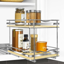 LYNK PROFESSIONAL? ?litePull Out Spice Rack Organizer for Inside Kitchen Cabinets - 8-1/4 inch Wide - Slide Out Drawer - Wood/Chrome Sliding Spic