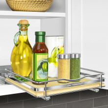 LYNK PROFESSIONAL? ?litePull Out Spice Rack Organizer for Inside Kitchen Cabinets - 10-1/4 inch Wide - Slide Out Drawer - Wood/Chrome Sliding Spi