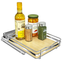 LYNK PROFESSIONAL? ?litePull Out Spice Rack Organizer for Inside Kitchen Cabinets - 8-1/4 inch Wide - Slide Out Drawer - Wood/Chrome Sliding Spice Ca