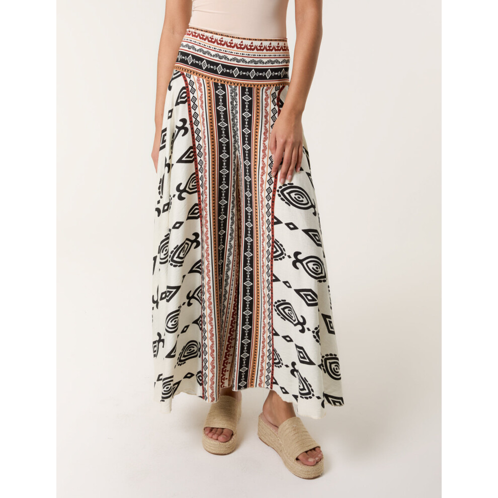 (STONE, M/L) Flared Trousers With Geometric Print