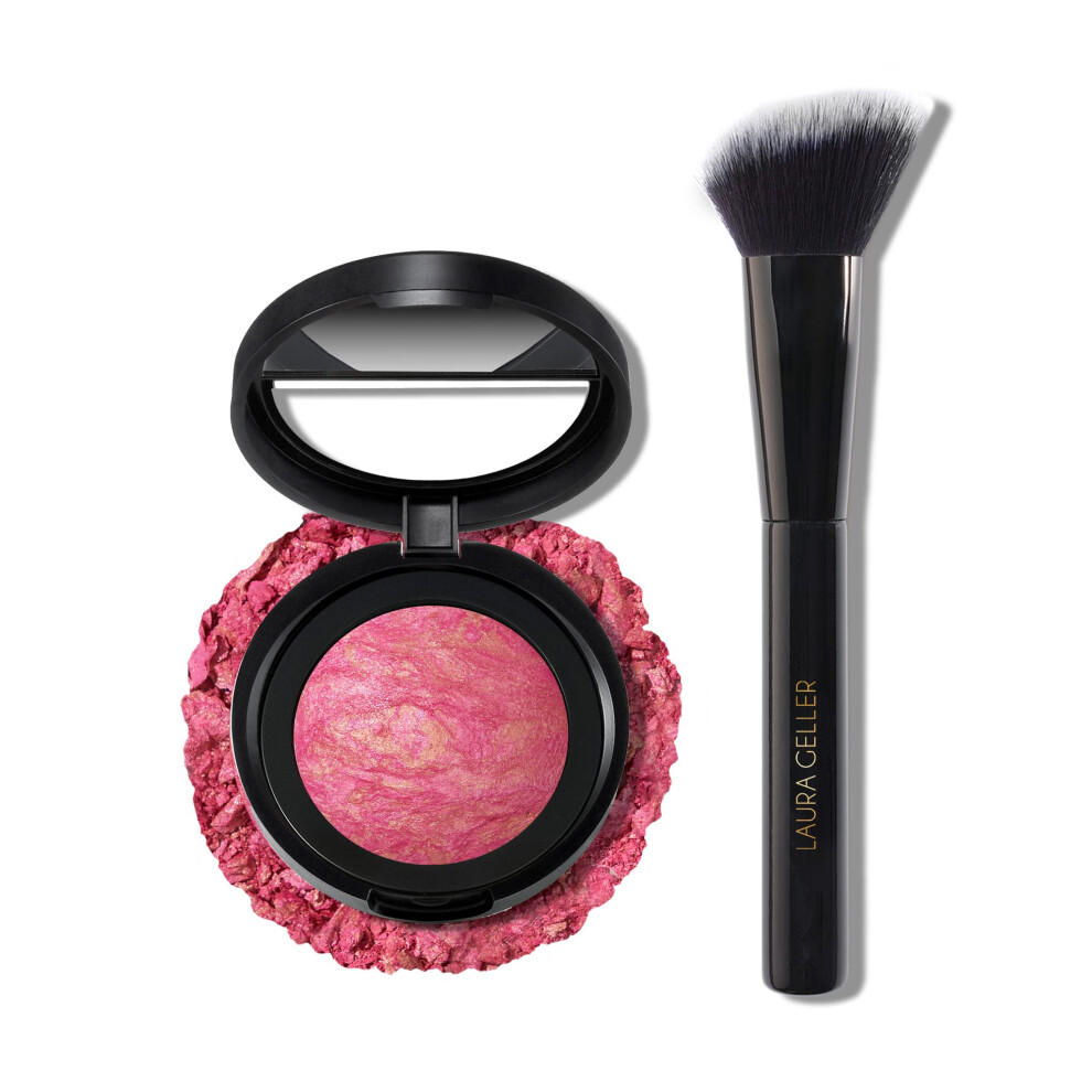 LAURA GELLER NEW YORK Baked Blush-n-Brighten Marbleized Blush + Angled Blush Brush (04 Ethereal Rose  47mm)