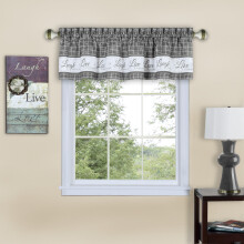 Soft Valance Window Curtains - 58 Inch Width 14 Inch Length - Live Love Laugh (Grey) - Wrinkle-Free Light Filtering Polyester Drapes for Bedroo