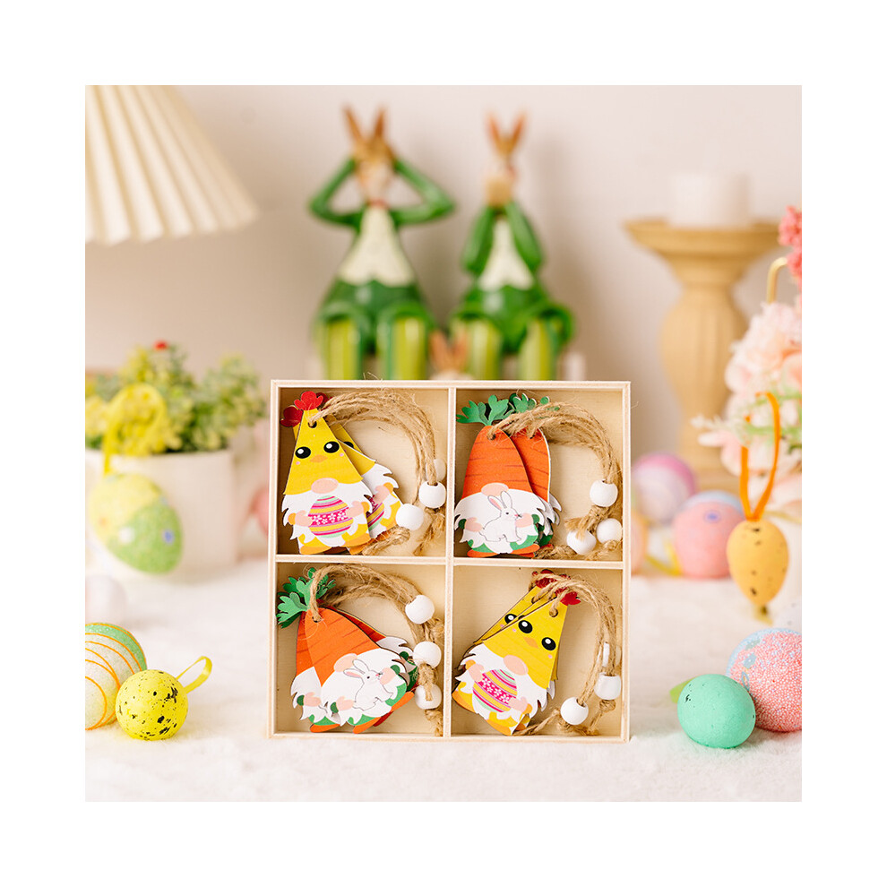 (Easter Wooden C) Easter Festive Wooden Box With Four Compartments Adorable Gnome Carrot Hangings And-image-OPC-PGDN2GC-NEW