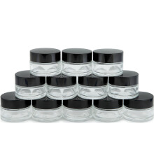 Vivaplex 12 frascos de vidro redondos transparentes de 15 ml (1/2 onas) com forro interno e tampa preta