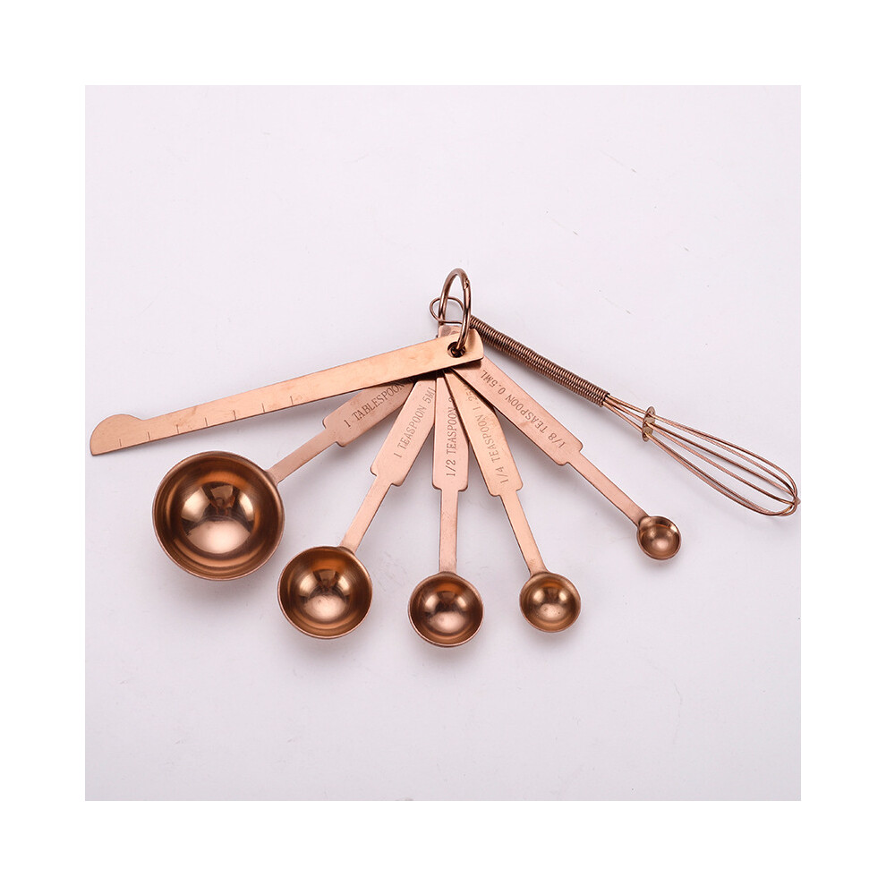(SevenPiece Rose Gold) Stainless Steel Premium Measuring Spoon Set For Home Baking And Lovers Coffee