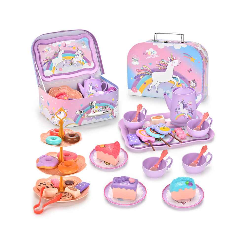 Girls Pretend Charming Play Afternoon Tea Set With Colorful Sweet Treats Box And Cake