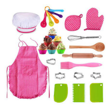 Exciting 26 Piece Kids Pretend Play Kitchen Baking Set With Chef And Hat Apron