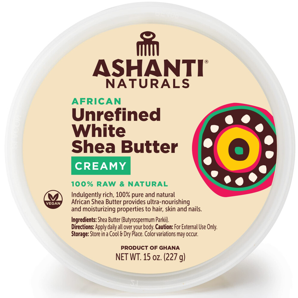 Ashanti Naturals Whipped Raw Shea Butter | Unrefined African Shea Butter | Creamy Moisturizer For Easy Application - 15 Oz White