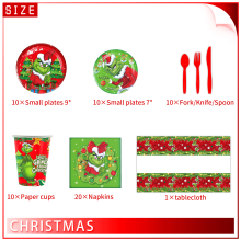 (One Set) Grinch The Themed Christmas Party Decorations Supplies Set Napkins Plates Cups