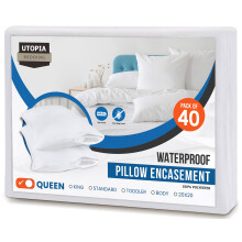 Utopia Bedding Waterproof Pillow Protectors Zippered (40 Pack  White) Queen Size  Zippered Pillowcases  Bed Bug Proof Pillow Encasement Covers 20 x 28