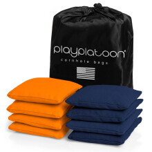 Play Platoon Weather Resistant Cornhole Bags - Set of 8 Regulation Size - Orange & Navy Blue - Durable Duck Cloth for Tossing Game  Includes Tote Bag
