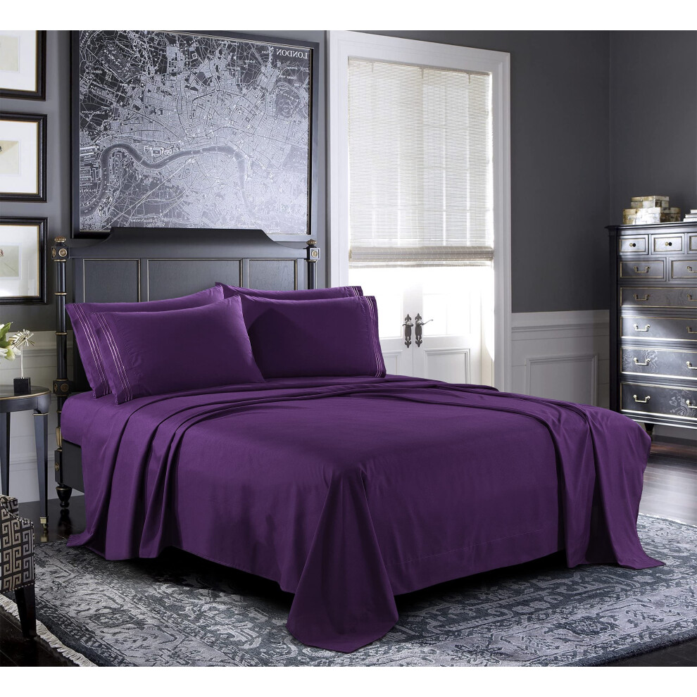 Draps de lit - Ensemble de draps complet [6 pièces violet] - Microfibre brossée 1800 de luxe pour hôtel - Doux et respirant - Drap-housse à poche