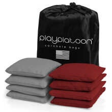 Play Platoon Weather Resistant Cornhole Bags - Set of 8 Regulation Size - Burgundy & Gray - Durable Duck Cloth for Tossing Game  Includes Tote Bag