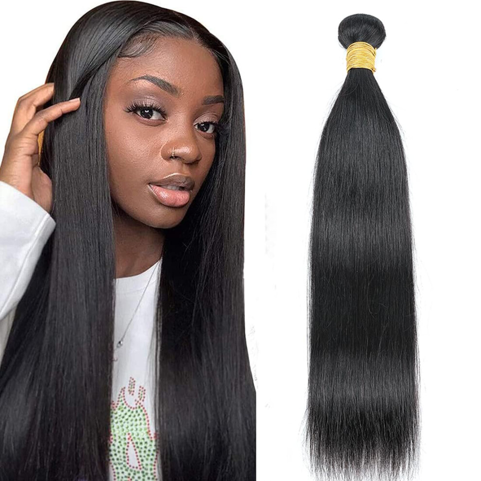 Lizourey Unisex Not,Specified Human Hair Bundles Straight Brazilian Human Hair One Bundle 24Inch 12A 100% Unprocessed Virgin Human Hair Straight Bundles Quick Weave Bundles Raw Bun